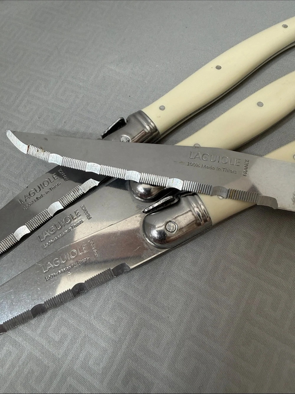 Set of 4 Geniune Laguiole Steak Knives Ivory Colored Handle Made Thiers France